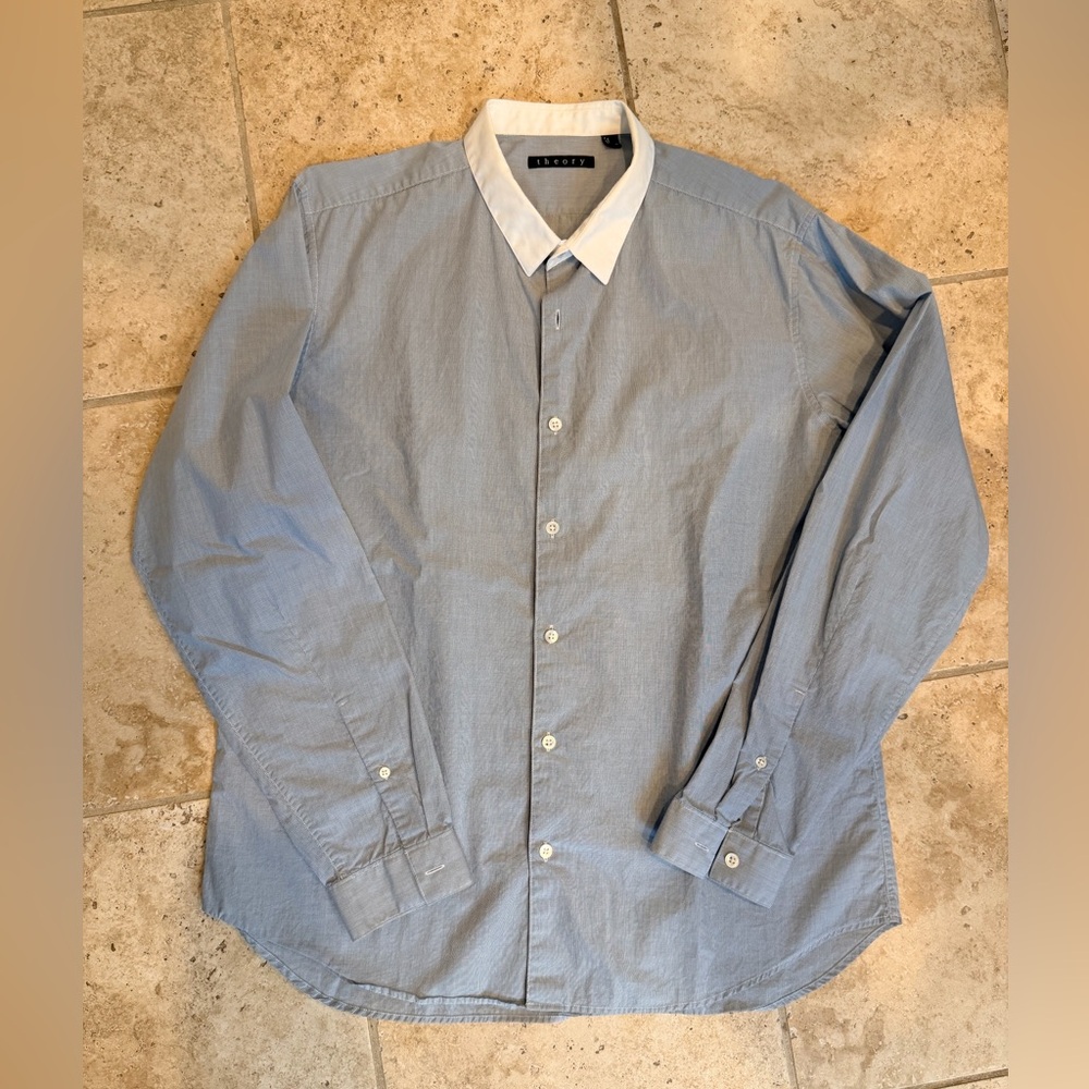 Theory Men's grey pinstriped button down